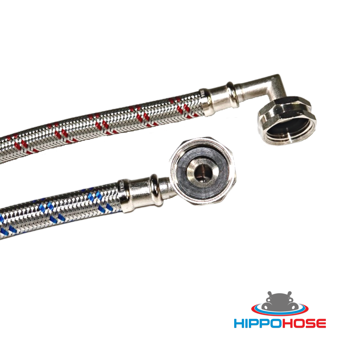 S-Configuration - Double-Sided 90 Degree Elbow Connections - Stainless Steel Washing Machine Hose