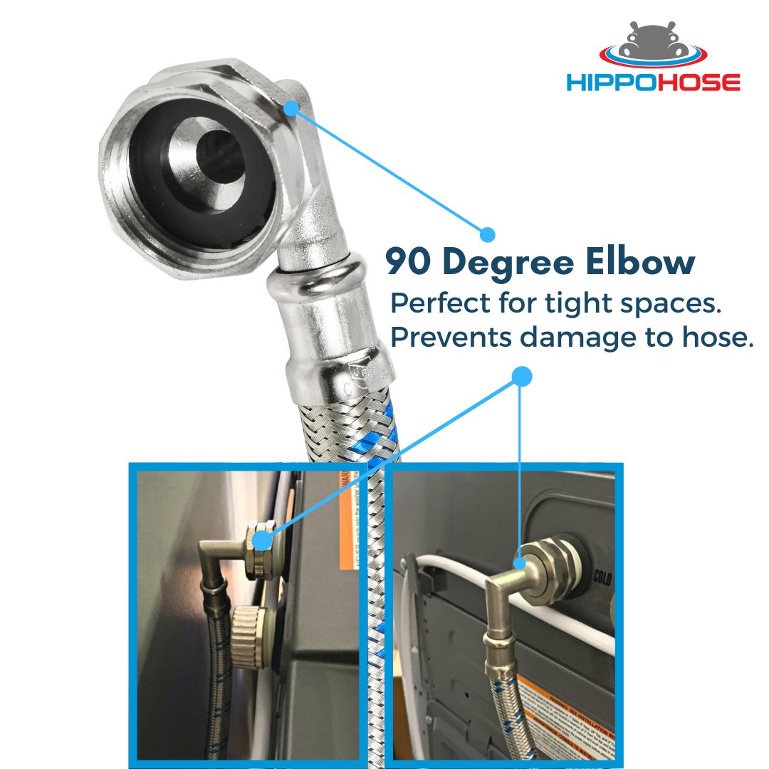 Stainless Steel Washing Machine Hoses Double 90 Degree Elbows
