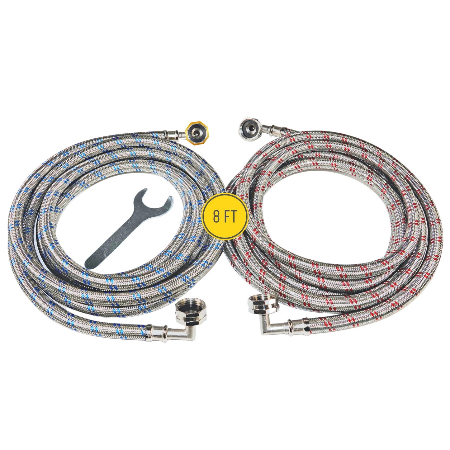 Stainless Steel Washing Machine Hoses (2 Pack) - Double 90° Elbow Connections to Fit Tight Spaces - OCTAGON Connections for Secure Tightening