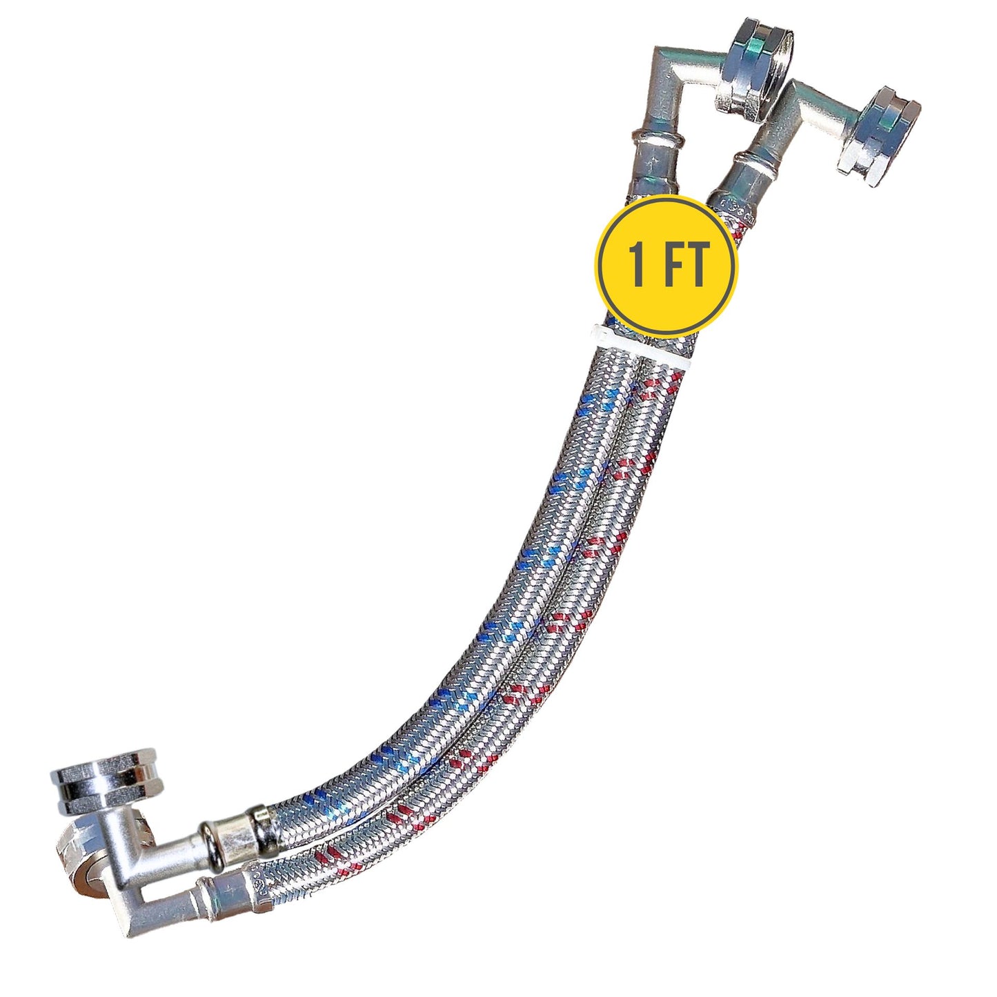 S-Configuration -  Double-Sided 90 Degree Elbow Connections - Stainless Steel Washing Machine Hose