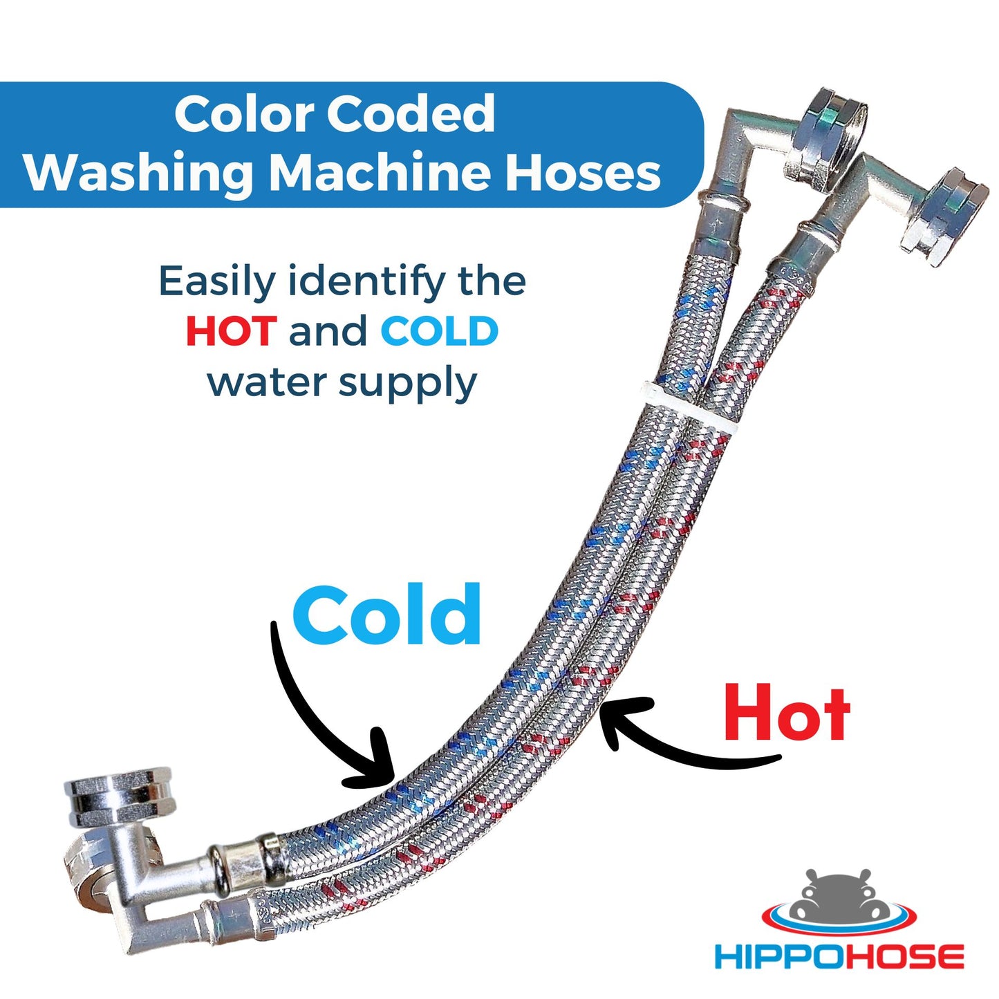 Stainless Steel Washing Machine Hoses (2 Pack) - Double 90° Elbow Connections to Fit Tight Spaces - OCTAGON Connections for Secure Tightening