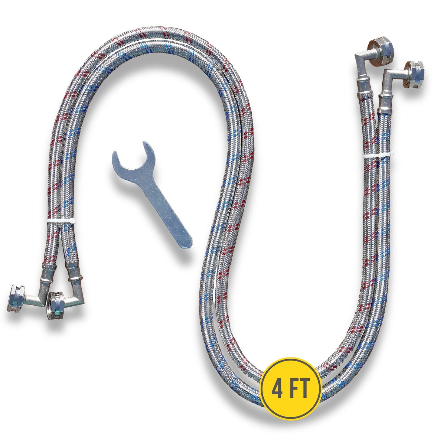 Stainless Steel Washing Machine Hoses (2 Pack) - Double 90° Elbow Connections - S Configuration