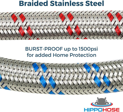 Washing Machine Hoses (2 Pack) - OCTAGON Connections for Secure Tightening - Universal Fit to All Washing Machines - Burst Proof