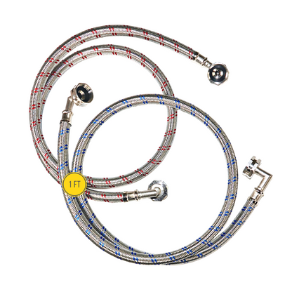 S-Configuration -  Double-Sided 90 Degree Elbow Connections - Stainless Steel Washing Machine Hose
