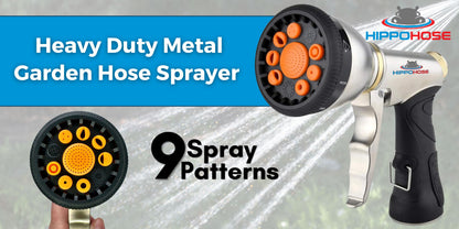 Heavy Duty Metal Spray Nozzle for Garden Hose - Adjustable 9 Spray Patterns