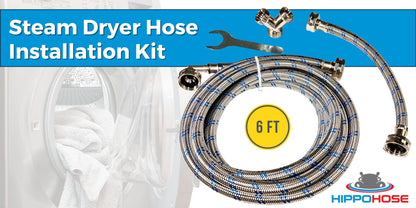 Steam Dryer Hose Installation Kit - Stainless Steel - Universal 3/4" Fit & OCTAGON Connections for Secure Tightening