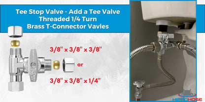 Threaded T-Stop Compression Valve for Under Sinks - Lead Free/Safe for Drinking Water - Connect to Dishwashers, RO Systems, Refrigerators & More
