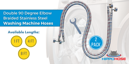 Stainless Steel Washing Machine Hoses (2 Pack) - Double 90° Elbow Connections - S Configuration