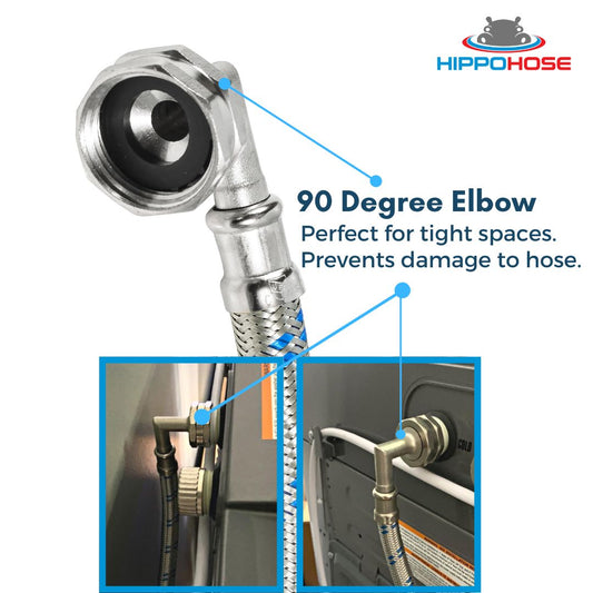 Stainless Steel Washing Machine Hoses Double 90 Degree Elbows