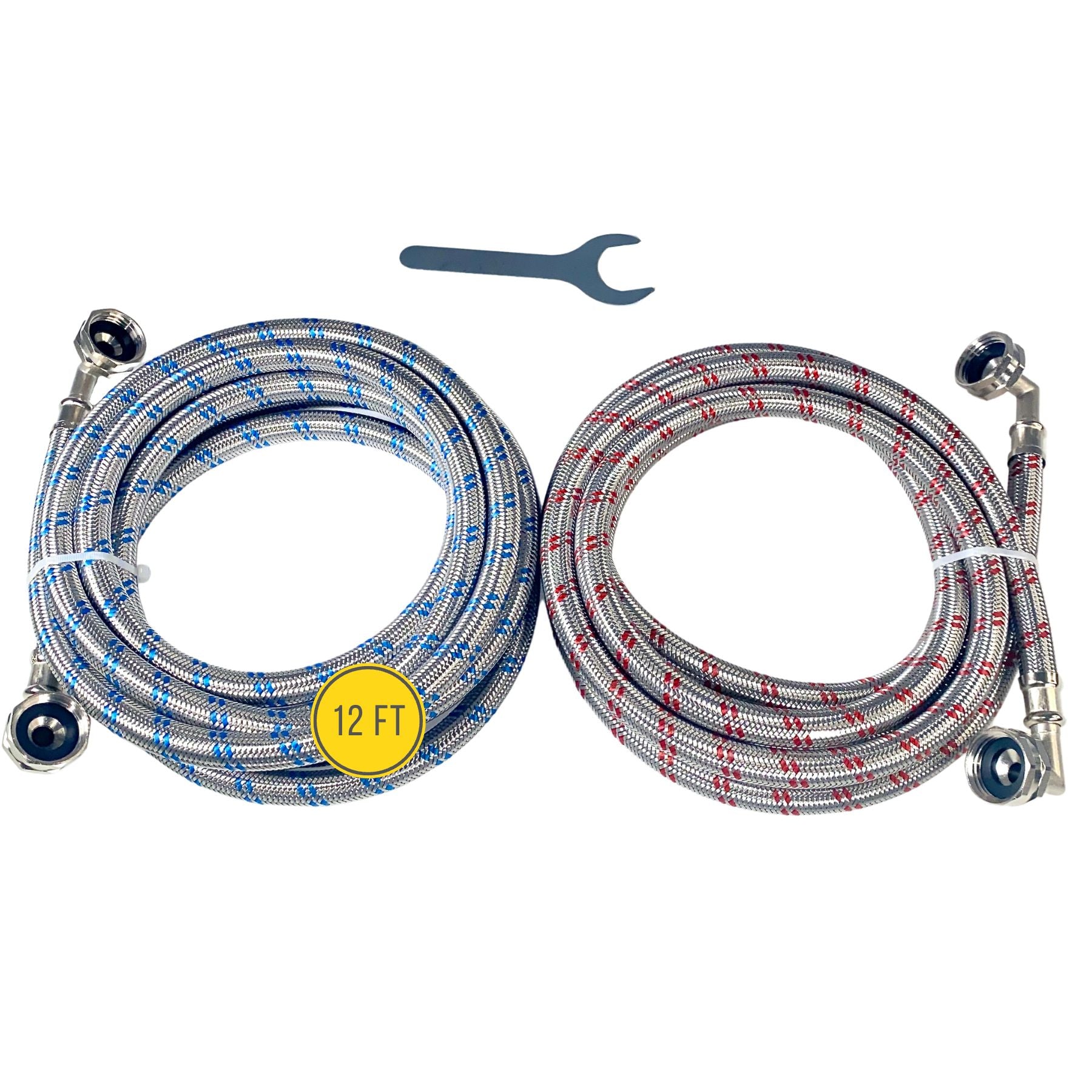 12 Foot Stainless Steel Washing Machine Hoses Double 90 Degree Elbows