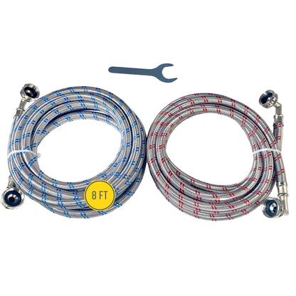 8 Foot Stainless Steel Washing Machine Hoses Double 90 Degree Elbows