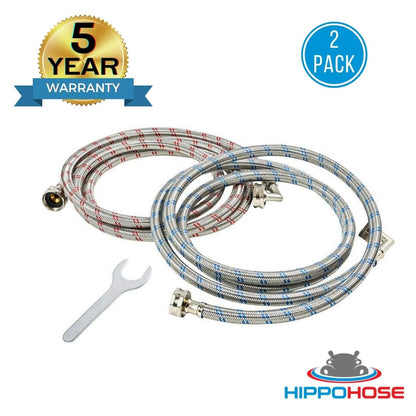 Stainless Steel Washing Machine Hoses - 90 Degree Elbow Connection
